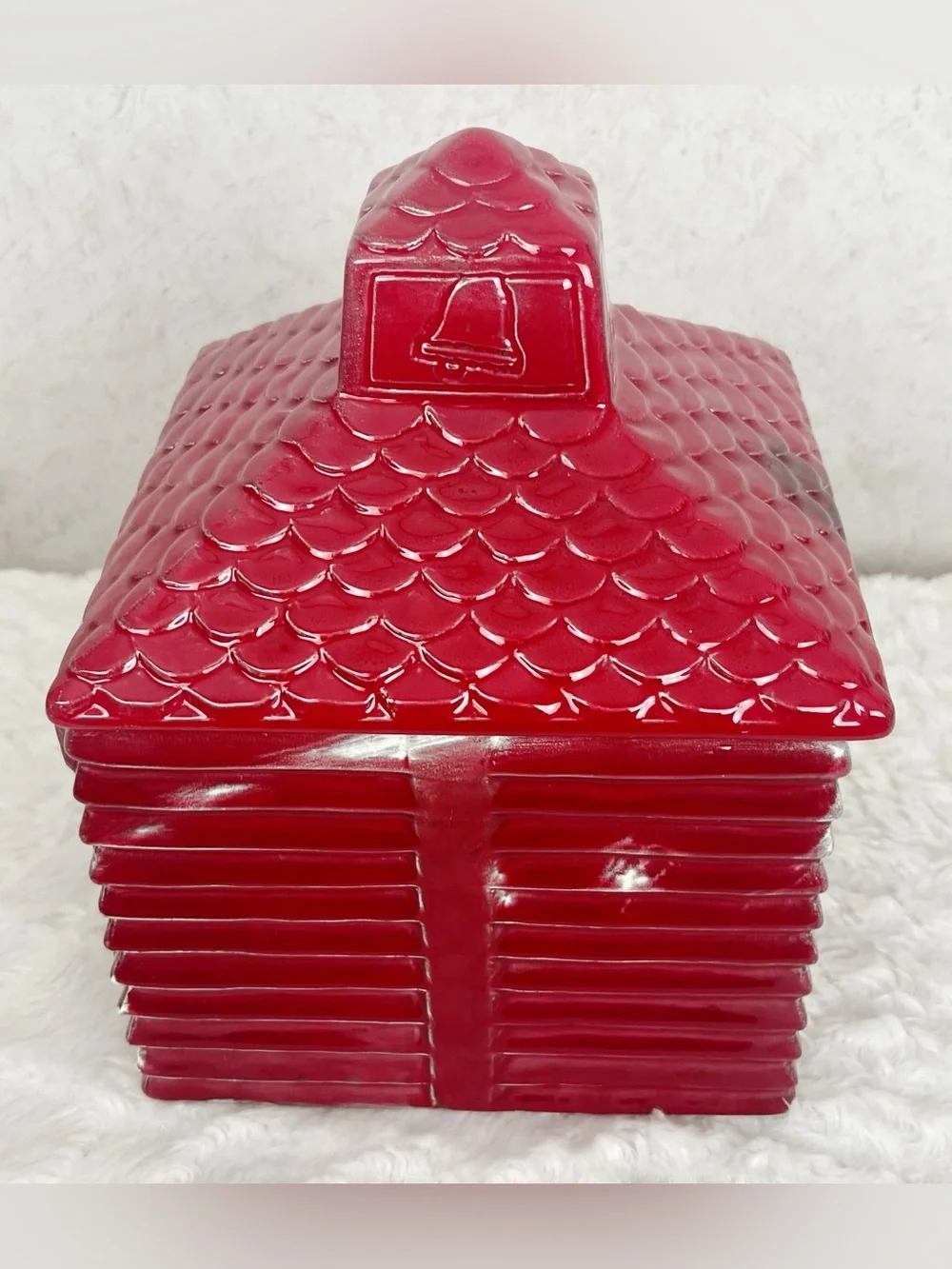 Rare Vintage Lil Red Schoolhouse Cookie Jar Ceramic Americana Primitive Rustic